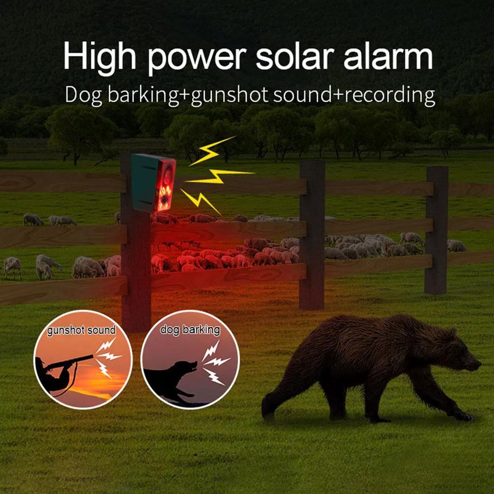 Outdoor Solar Motion Sensor Alarm with Remote Control 129DB with Motion Detector for Farm Yard Garden Animals Away Driving Wild
