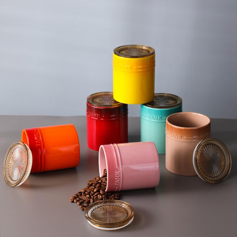Colorful Ceramic Storage Tank Creative Household Kitchen Grains Coffee Flower Tea Candy With Lid Storage Box Sealed Jar