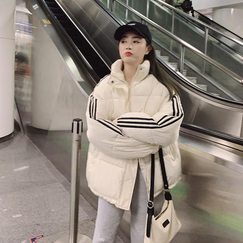 Winter Korean Loose Femme Bread Coat For Student Striped Thick Jaket Women Parkas Pink Black Outwear Clothes