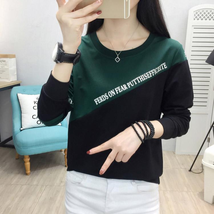 Simple Color Stitching T-shirt Slim Fashion Letter Printing Thin Sweater Spring Korean Women's Sweatshirt