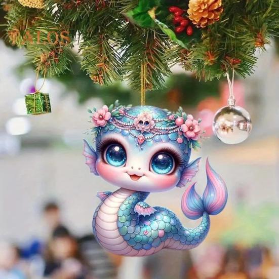 Meerjungfrau-Schlangen-Autoanhänger, flache Acryldekoration für Weihnachten, hängender Anhänger, Baum, süßes Cartoon-Meerjungfrau-Liebhaber-Geschenk für Weihnachten