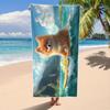 Süßes Zwergspitz Surfer Strandtuch Kawaii Hund Hawaiianischer Blumendruck Schnelltrocknend Übergroßes Badetuch für Sommer Pool Urlaub