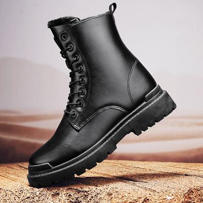 Herren warme Plüsch High-Top Stiefel Winter neue weiche Sohle rutschfeste Outdoor Casual Stiefel Mode Schnee Arbeitsschuhe schwarze Lederstiefel