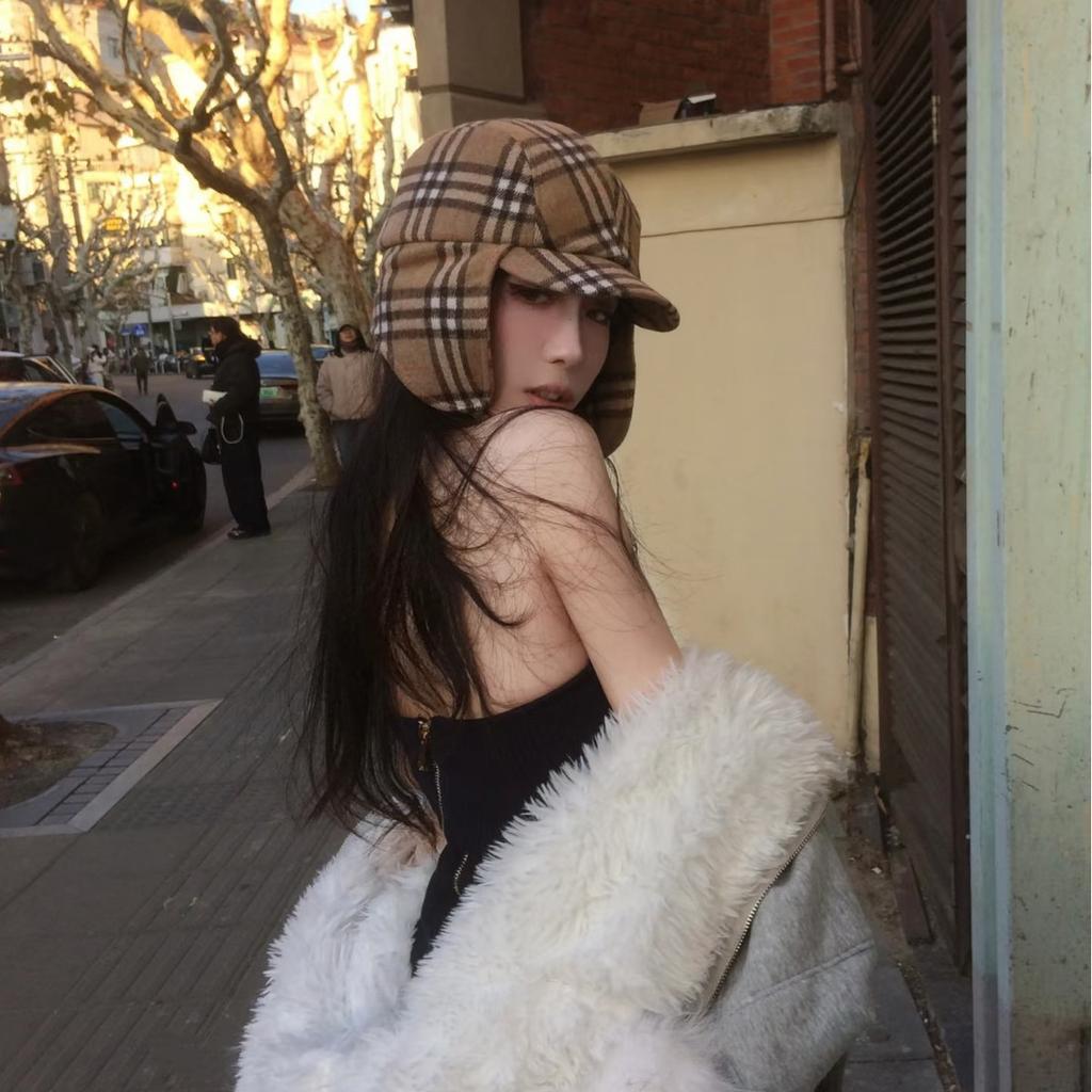 Women's New Winter Trapper Hat - Fashion Casual Plaid Earflap Cap Wide Brim Coldproof Outdoor Stylish Aviator Hat