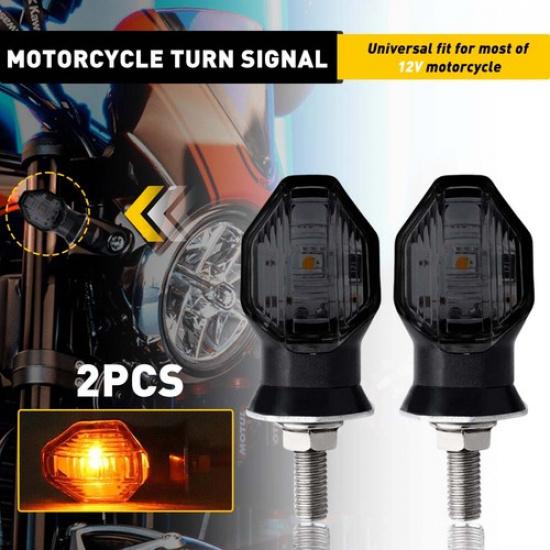 2X LED Motorcycle Turn Signals Indicator Amber Blinker Light Universal Mini Lamp