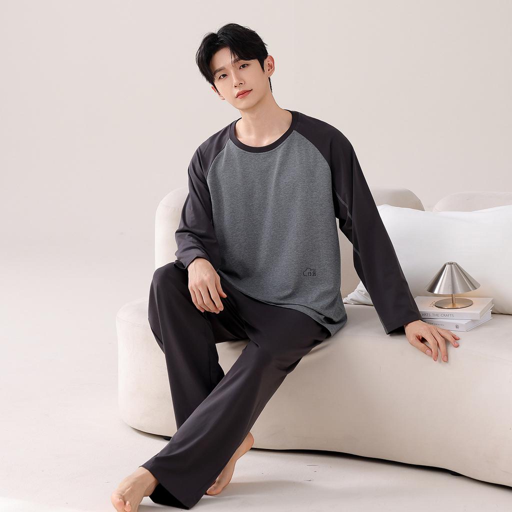 Pajamas Men'S Spring And Autumn Modal Cotton Long Sleeve Casual Large Size Striped Loungewear Set