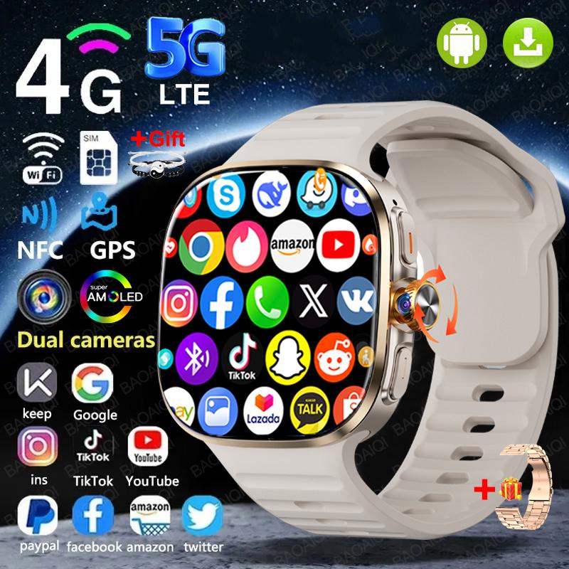 4G Full Network Smart Watch Mens 2.40 Inch Big Screen Video Call 16GB+256GB RAM 2100mAh Google Play WIFI GPS Sim Card Smartwatch