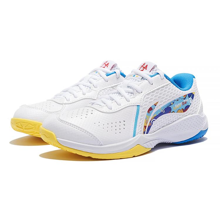 New LiNing Slip Resistant Shock Absorbers With Abrasion Resistant Properties Low Top Kids' Training Shoes White Blue AYTT014-6
