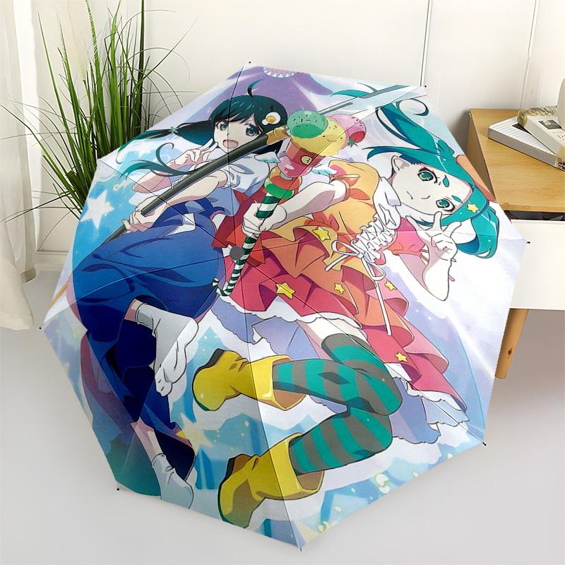 

1pc Outdoor Umbrella with Ice Cream and Magical Girl Print - Automatic Opening/Closing, Portable 3-Fold Design, 8-Bone Iron Frame - Perfect Gift