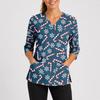Women's Christmas Print V-Neck Work -Quarter Sleeve Caregiver Uniform Scrub Tunic