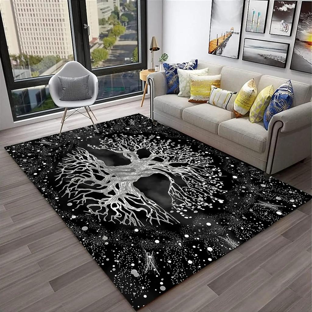 Rainbow Tree of Life Fantasy Rug Durable Floor Mat for Living Room Bedroom, Psychedelic Fantasy Home Decor Carpet