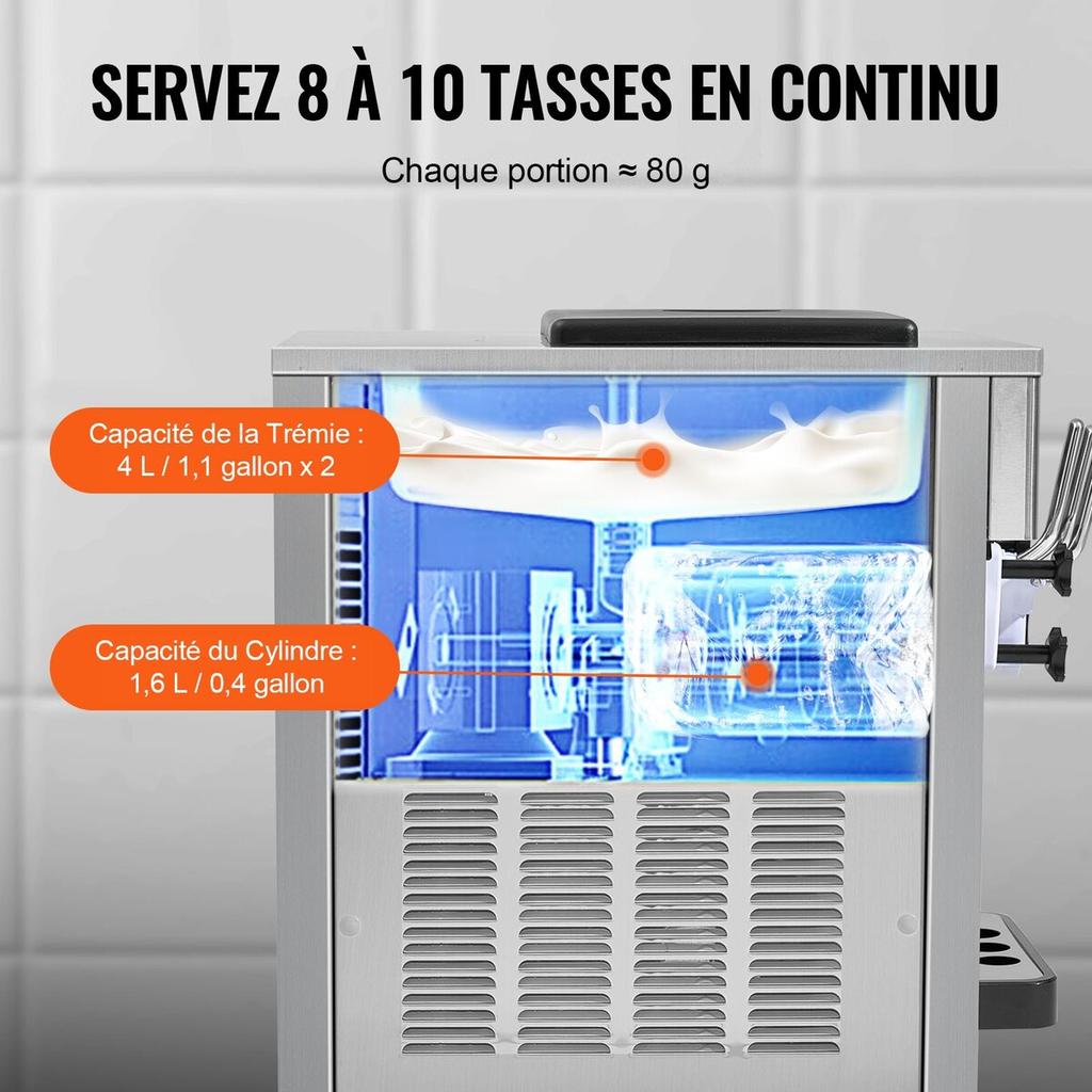 Commercial Soft Serve Ice Cream Machine 20L/H Yield 3 Flavor Countertop