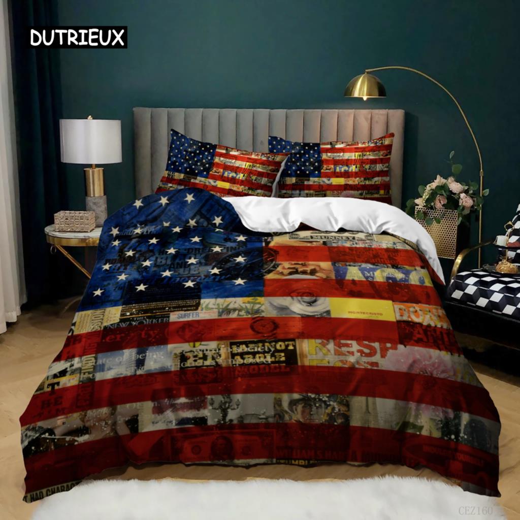 Nationalflagge Bettbezug Set King Size Kreatives Amerikanische Flagge Bettwäscheset für Teenager Erwachsene Mikrofaser Einzel Doppel Bettdeckenbezug