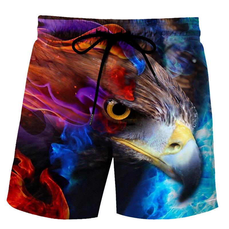 Herren 3D Digital bedruckte Tier Adler Strandhose, Herren Locker Lässig Urlaub Strand Fünfviertel Shorts
