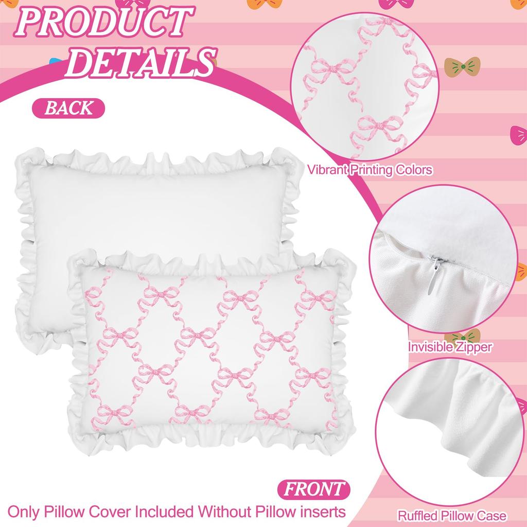 BUYNOW 1pc 2pcs/set Pink Bow White Lace Pillowcase Cute College Style Bow Pillow Decor GirlsApartment Bedroom Bed Sofa Decor