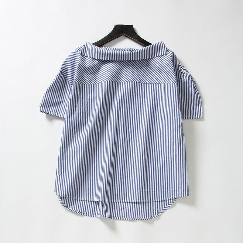 

812 Рубашка в японском студенческом стиле, омолаживающая, с квадратным воротником, в тонкую полоску, с коротким рукавом Blue Stripe All yards