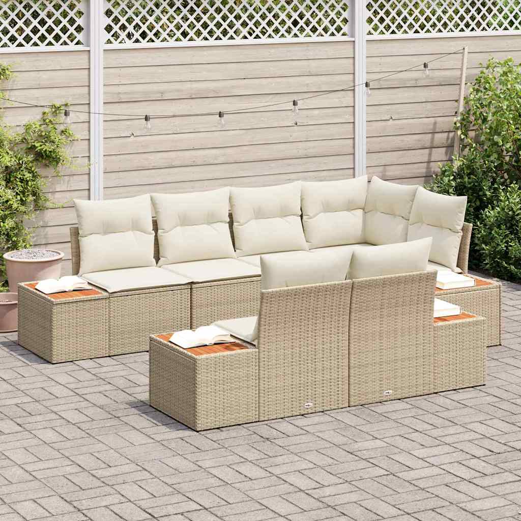 Garden Sofa Set with Cushions 7 Pcs Beige and Cream Poly Rattan