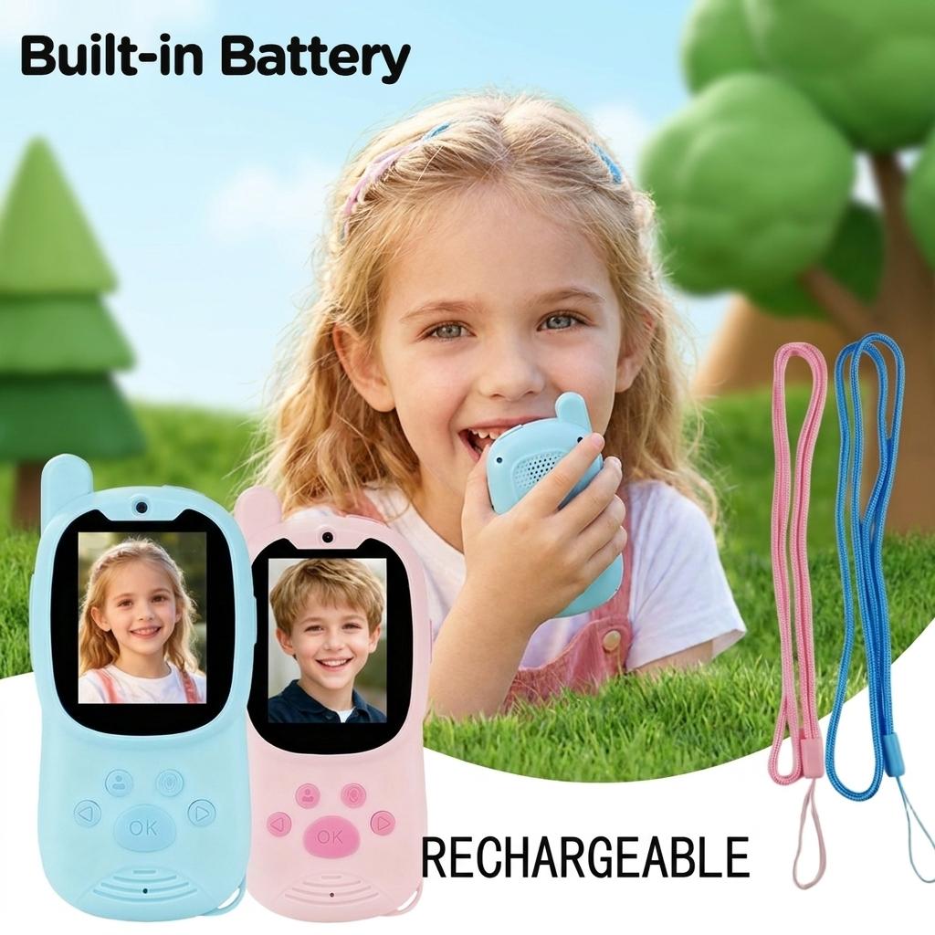 2pcs Video Walkie Talkies Kids Rechargeable Handheld Intercom Built-in Camera Video Indoor outdoor Family Games Camping Hiking