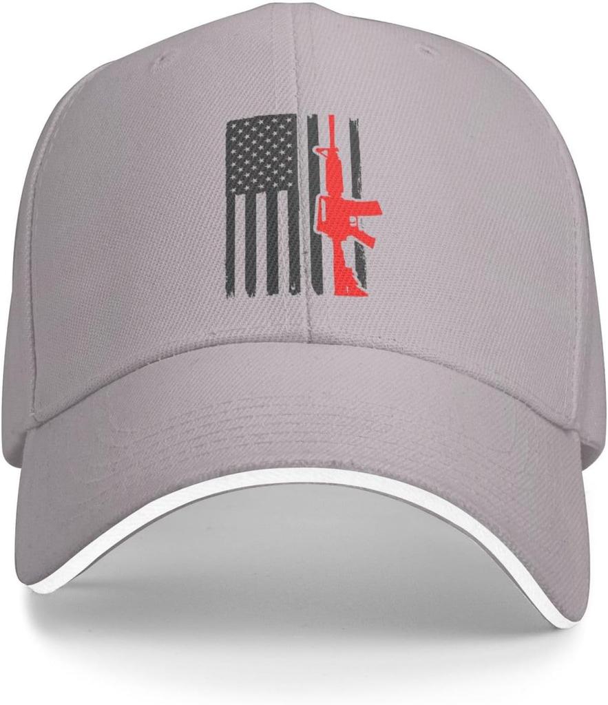 Red Rifle American Flag Print Baseball Cap Polyester Adjustable Outdoor Sports Cap for Men Women