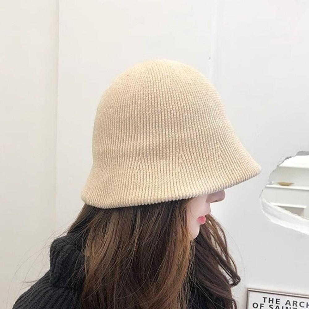 Solid Color Women Panama Cap Chenille Bucket Hat Retro Knitted Fisherman Hat Outdoor