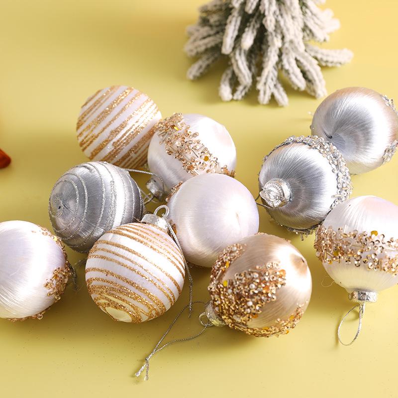 Silk Thread Wave Christmas Balls – Hand-painted Tree Ornaments, 6cm, Set of 12