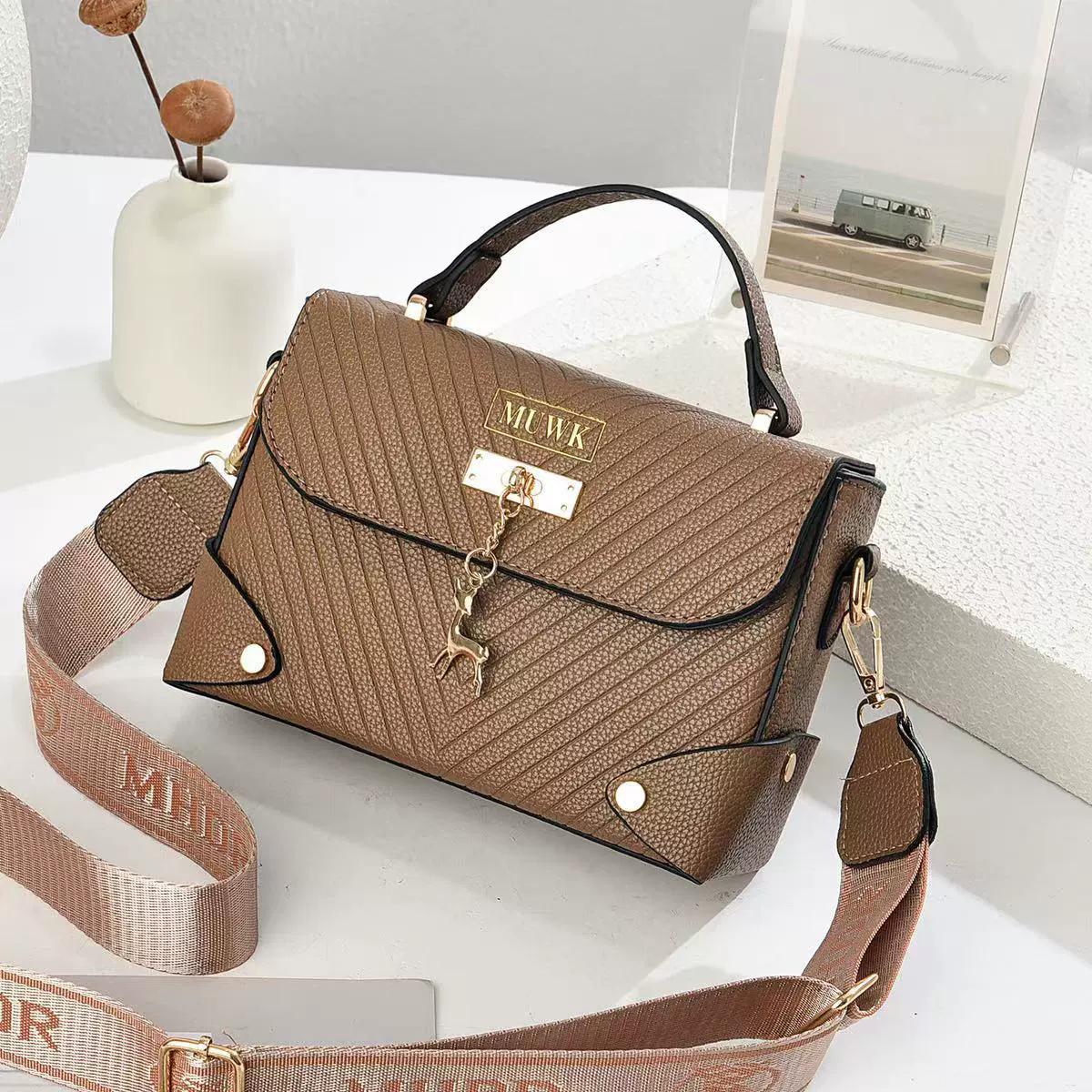 

Women s Pink PU Leather Crossbody Satchel Bag, Simple Fashion Flap Shoulder Purse with Wide Adjustable Strap & Deer Charm кавовий