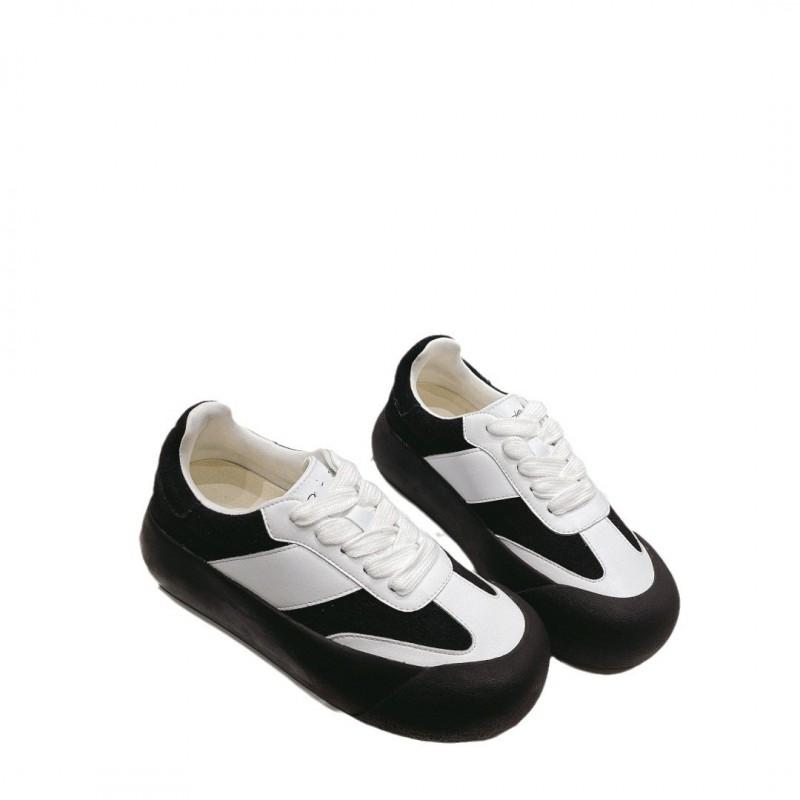 Unisex Thick Sole Casual Sneakers With Sulfurized Rubber Round Toe Leather Upper Breathable Comfortable Daily Wear