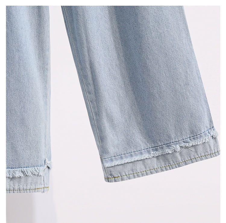Summer Korean Style Plus Size Wide-Leg Women's Jeans - High-Waisted, Elastic Waist, Cuffed Loose Fit