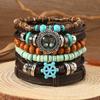 Leather Bracelets for Men Women Handmade Wrap Woven Cuff Bracelets Wooden Beaded Bracelets Vintage Ethnic Tribal Wristbands Bracelet Set Adjustable