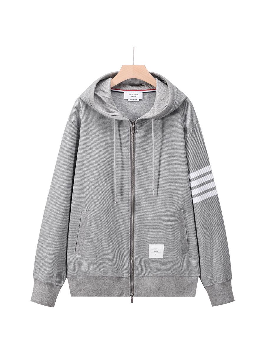 

BROWIN2025 Men s Yarn-Dyed Four-Stripe Hooded Sweatshirt & Outerwear Set - Autumn/Winter M серый