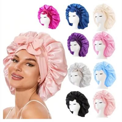 Satin Silk Hair Bonnet  Adjustable Tie Band  Sleep Bonnet for Women Men Unisex Protective Headwear
