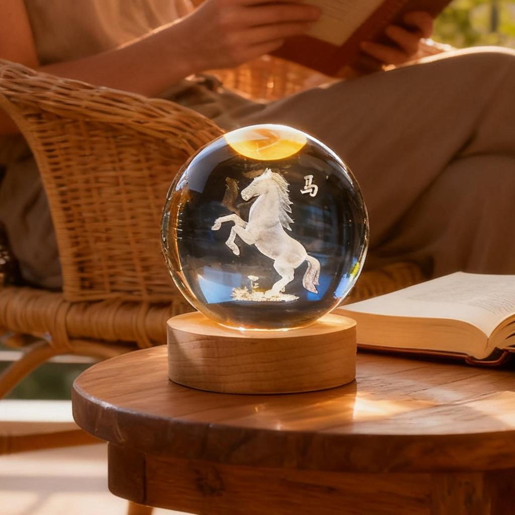 Crystal Ball Decor USB-Powered Table Decolamp Horse Figurine Lighted Crystal Ball For Cafe Kid Rooms Tabletops Bedrooms Living