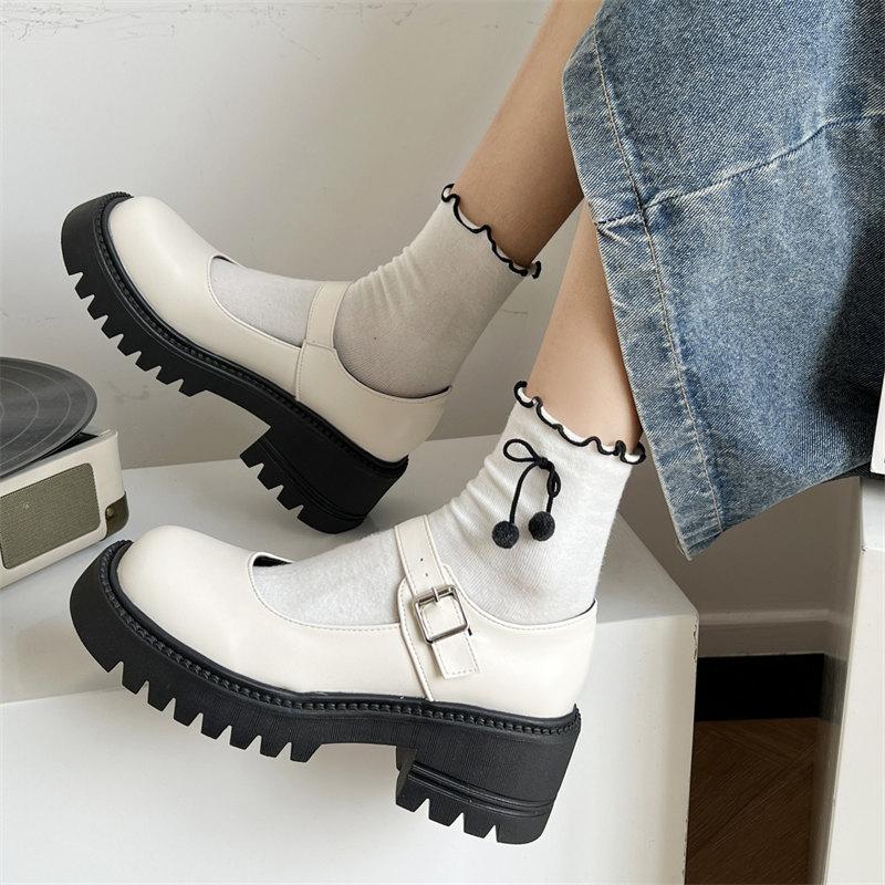 

Lolita Shoes Women Japanese Style Mary Jane Shoes Women Vintage Shallow High Heels Chunky Platform Shoes Cosplay Uniform shoes 4.5 белый