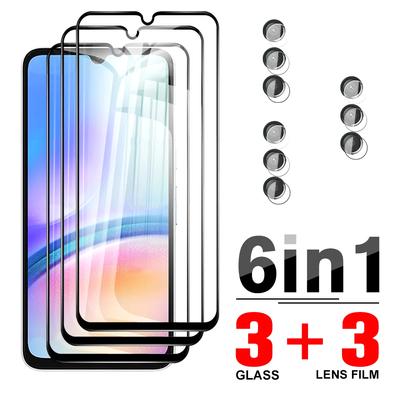 6IN1 [3 Screen Glass+3 Lens Camera Film] Full Screen Protector Tempered Glass Film for Samsung Galaxy A05 A05S A04 A04S A14 A34 A54 A24 A15 A25 A55