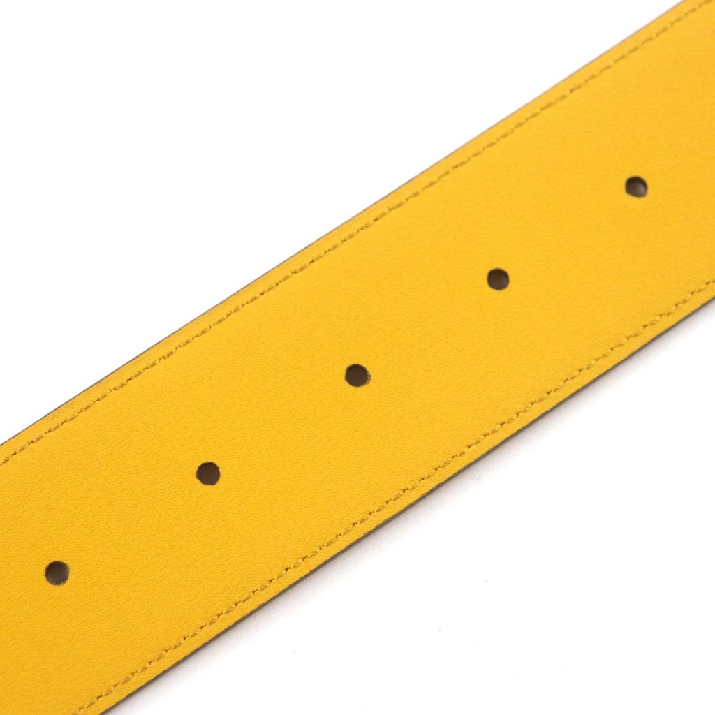 Excellent GUCCI Belt G Logo Buckle Leather Yellow Blue Leather Mens 709954 Used