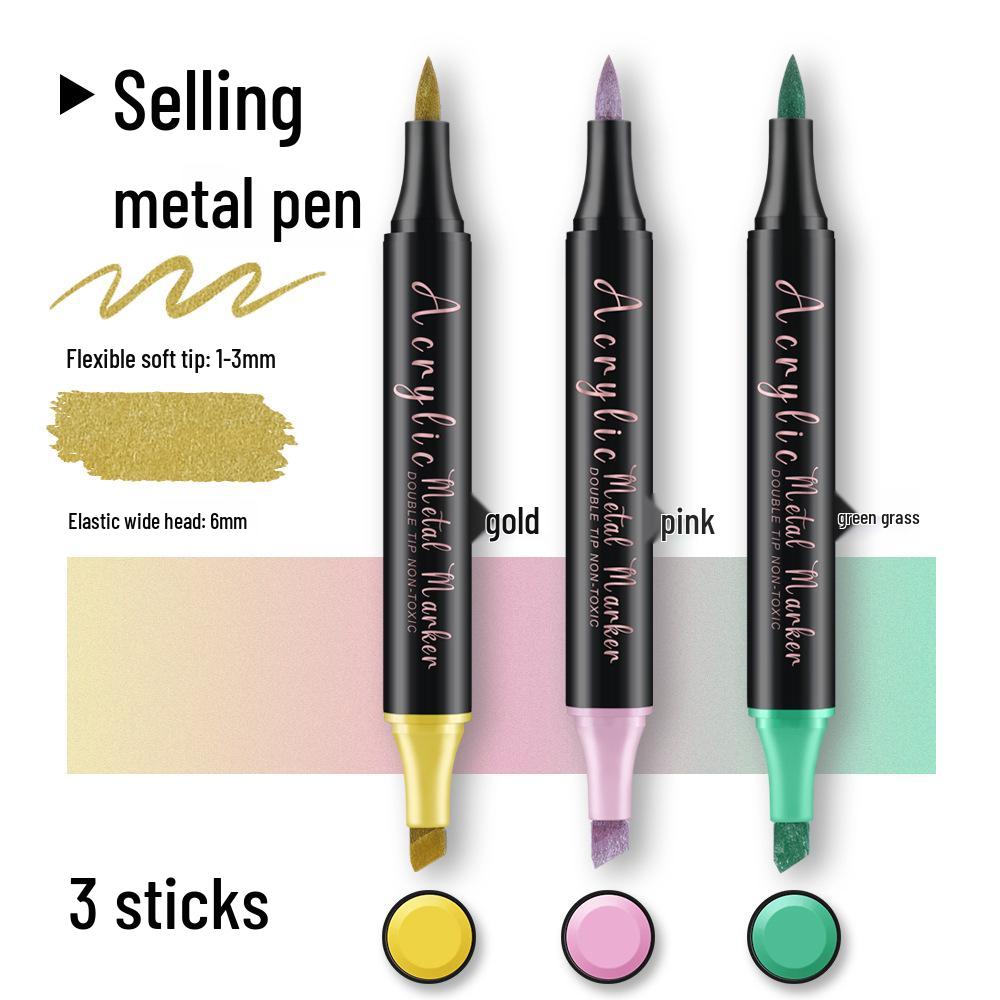 Glitter Acrylic Dualtip Metallic Brush Pens Waterproof Quickdry And Nonfading