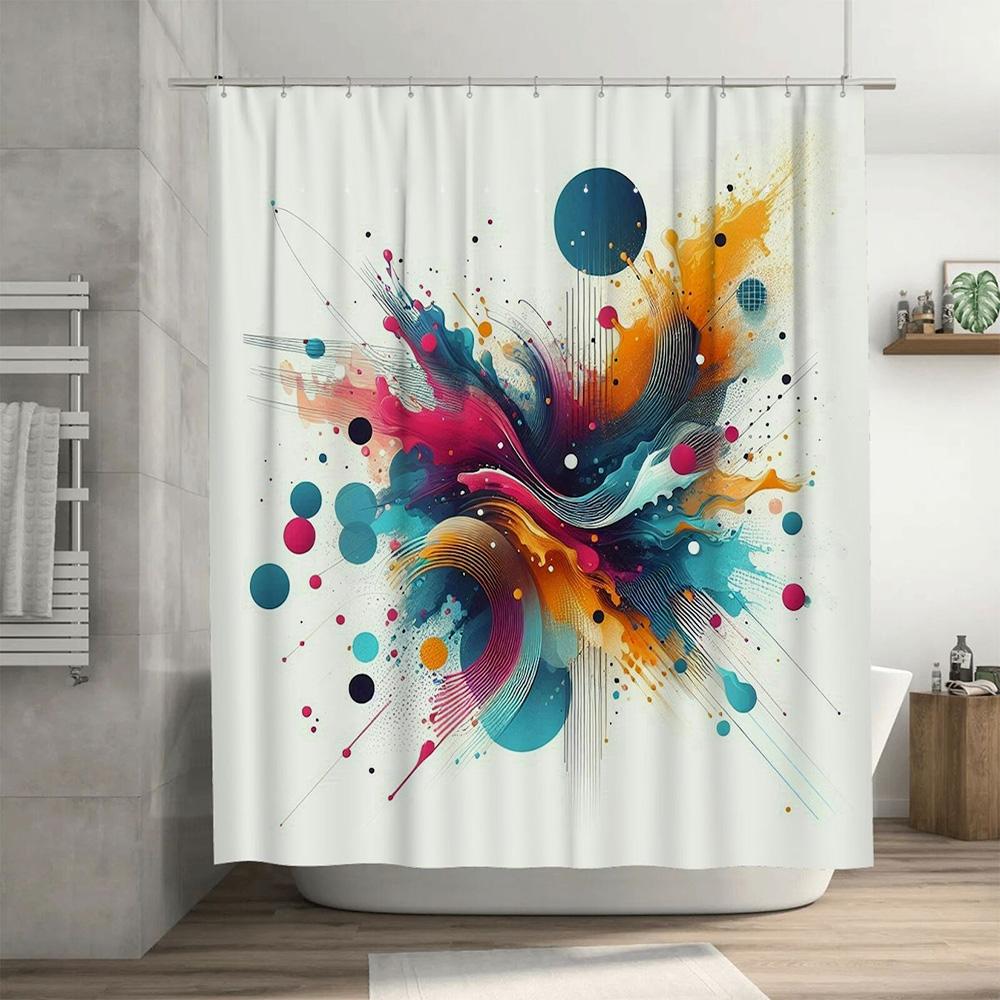 Colorful Splash Print Shower Curtain Waterproof Bathroom Decor White / Multicolored