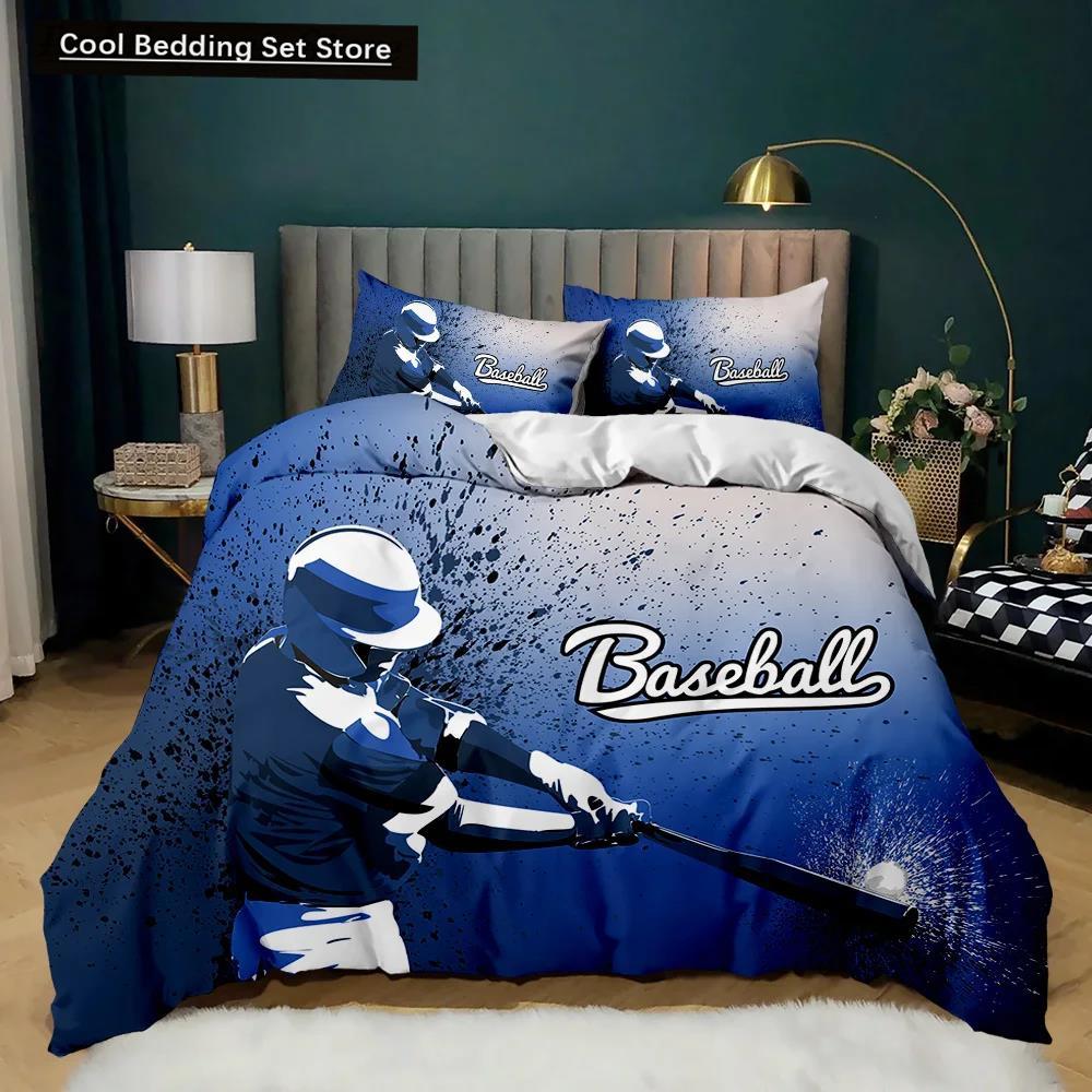 Set husă de plapumă baseball temă sportivă băieți copii set de lenjerie de pat 3D lenjerie de pat baseball mărime dublă queen king poliester husă de plapumă
