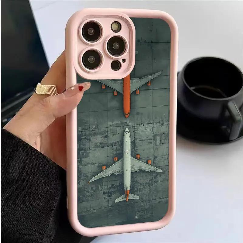 Premium Airplane Pattern Phone Case For IPhone 16 15 14 11 13 12 Pro Max 7 8 Plus X XR XS SE Soft Leather Shockproof Back Cover
