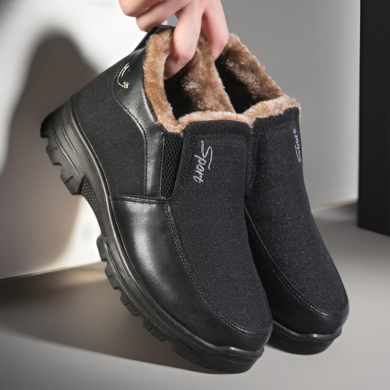 

Модные зимние мужские ботинки, зимние ботинки до щиколотки, теплые, на липучке, плюшевые туфли, кроссовки, балетки, шнуровка, мужская хлопковая обувь, Chaussure Hommes 39 чёрный