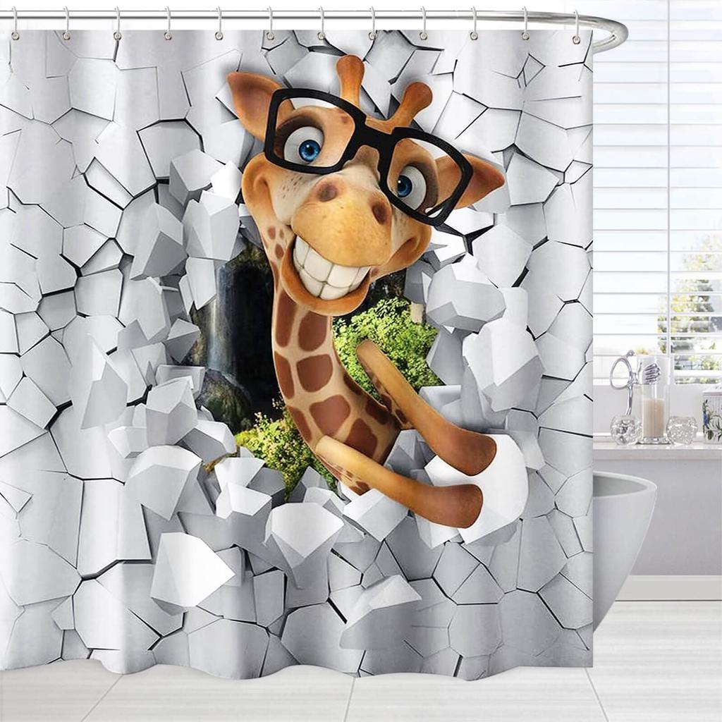 Funny Animal Shower Curtain Giraffe Jungle Safari Tropic African Wildlife Black And White Modern Designer Cool Bathroom Decor