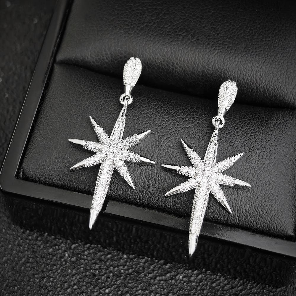 2025 New Luxury Star-shaped Design Silver Color Korean Earrings for Women Anniversary Gift Jewelry Wholesale E5890