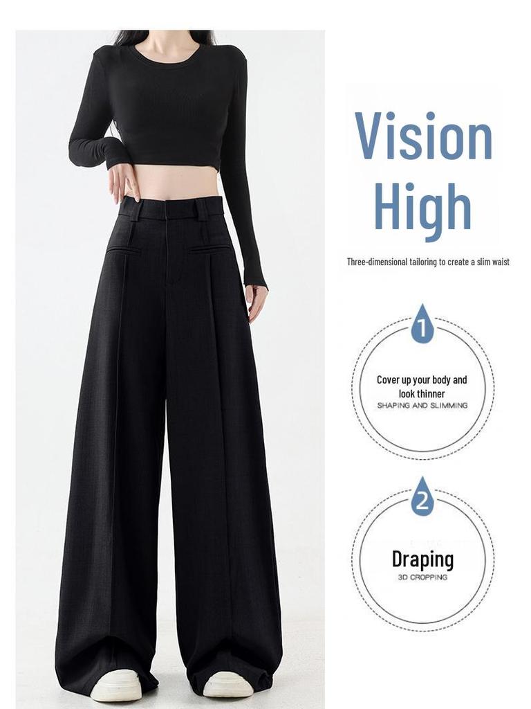 2025 High Waist Slim Straight Women's Floor-Length Drape Pants - Spring & Autumn Wide-Leg Suit Style.