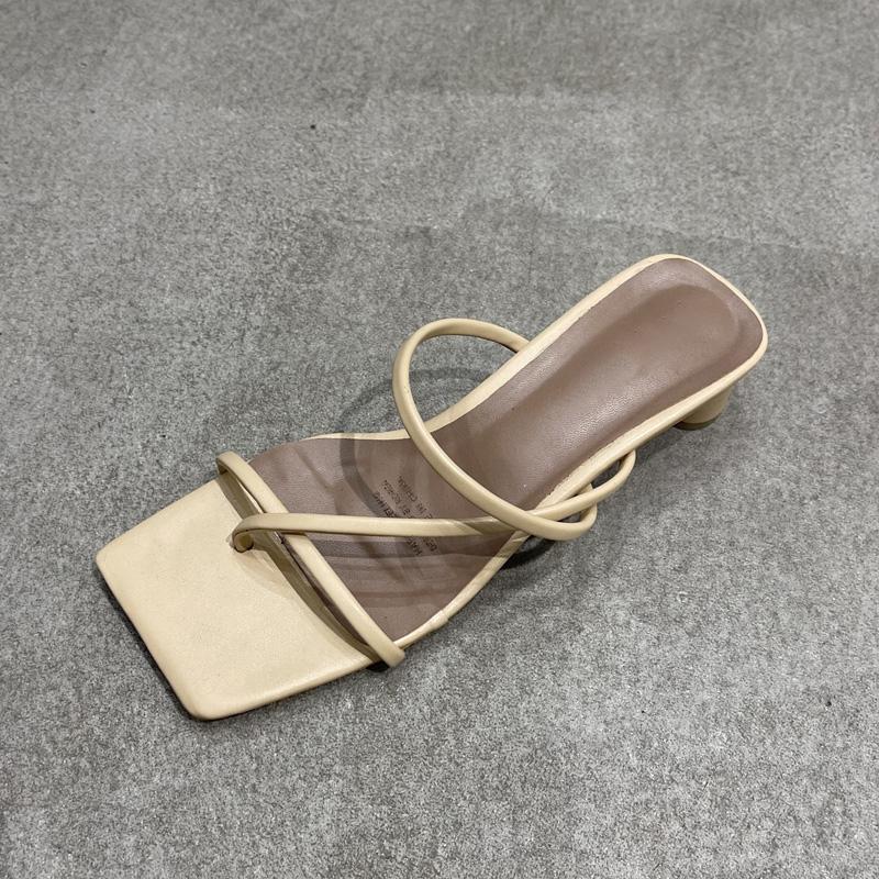 Fashion SUOJIALUN Summer Square Low Heel Women Slipper Fashion Narrow Band Ladies Sandal Outdoor Beach Casual Slides Shoes Big Size 40