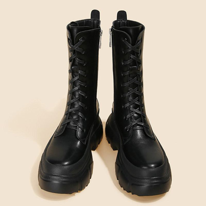 Women Boots Soft Women'S Short Boots Lace-Up Shoes Woman Flat Ankle Boots Black Round Toe Ladies Shoes Platform Female Footwear