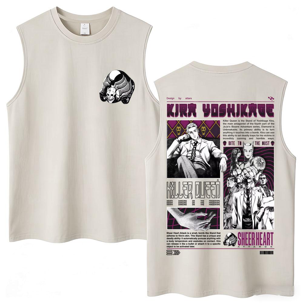 Washed Anime Bizarre Adventure Rohan Kishibe Tank Tops Men's Harajuku Vintage T Shirt Casual Cotton Loose Vests