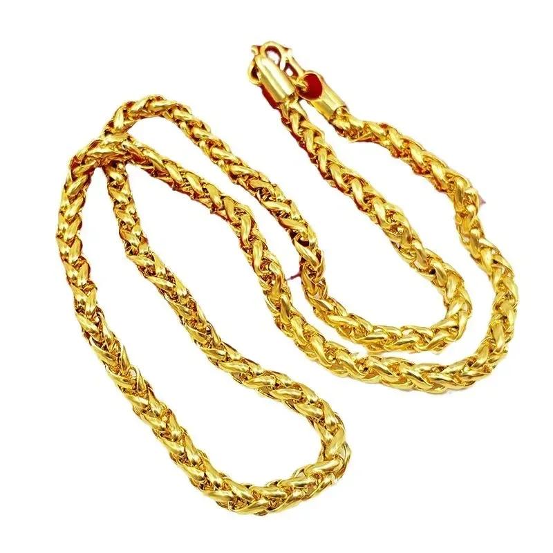 24K Gold, AU999 real gold necklace for men's and women's gold fashionable jewelry, hollow Thai chain