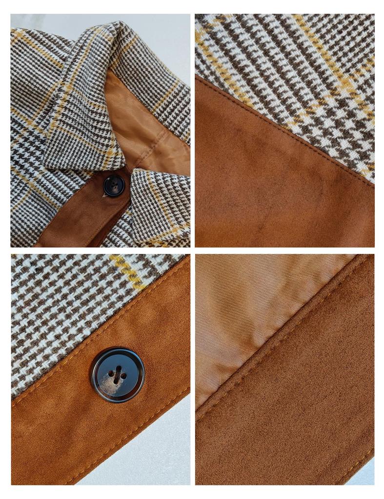 BEAUTELICATE Long Wool Blend Cape Poncho Outerwear for Check Size M Women's Coat, Cape, Cloak, Warmth, Elegant, Pocketless, Pattern, Autumn/Winter,