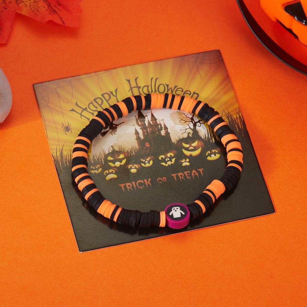 Halloween Skeleton Ghost Pumpkin Pattern Bracelet For Women Soft Clay Pottery Beaded Bangles Party All Saints' Day Jewelry Gift