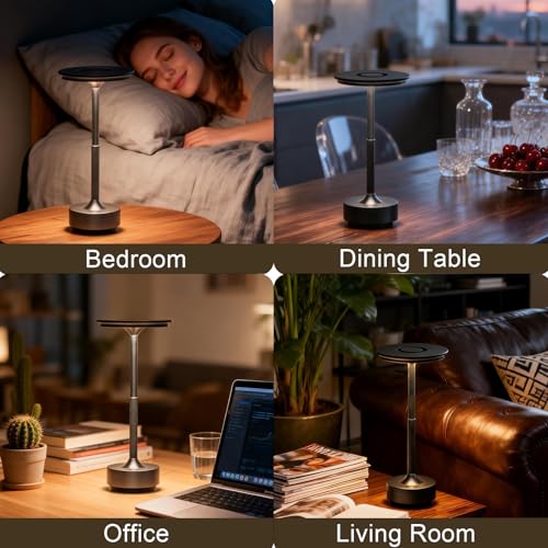 Metal Cordless Table Lamp Rechargeable Touch Control with 3 Color Stepless Dimming Portable LED Light for Living Room Bedroom Patio Camping